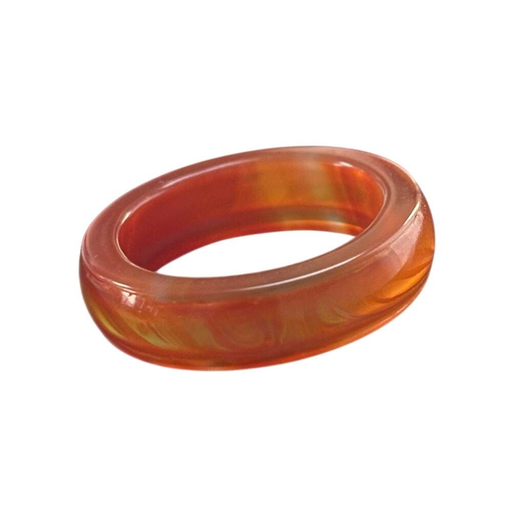 Honey Amber Lucite Resin Ring Cognac Orange Band Size 7.5 Vintage 1970s